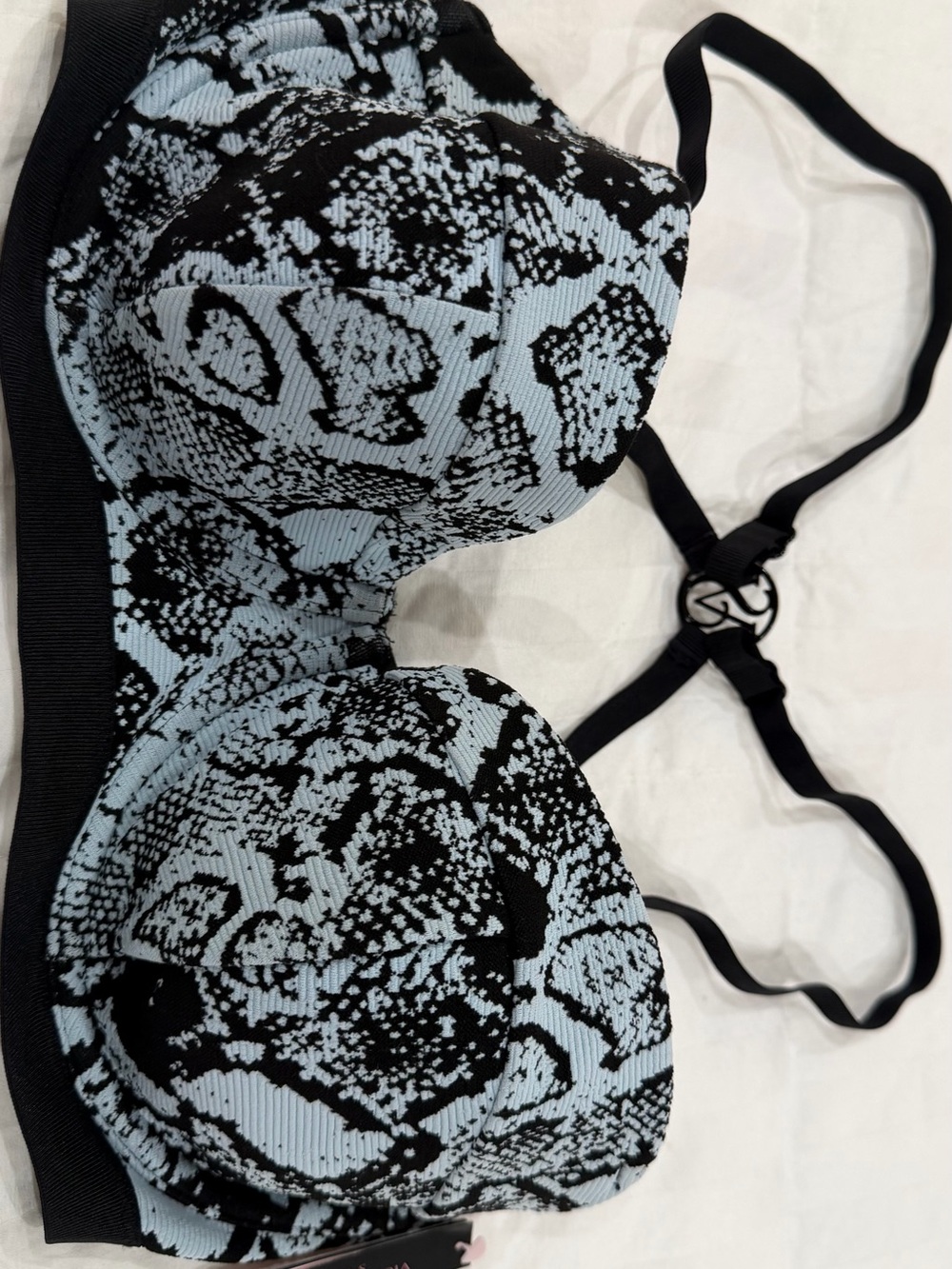 Victoria's Secret Black and Light Blue Patterned Swim Top